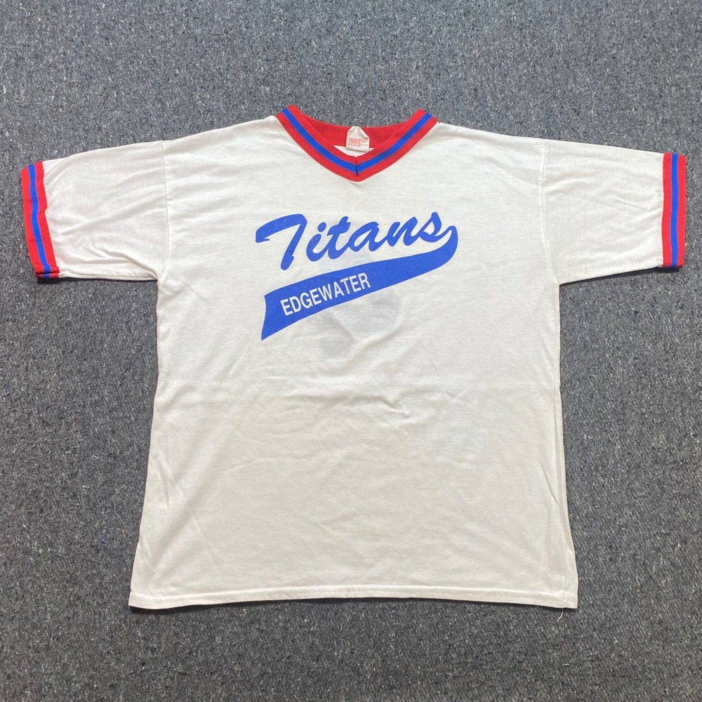 Empire Sporting Goods Titans Edgewater TShirt Sz XL Mens White Retro Ringer 4